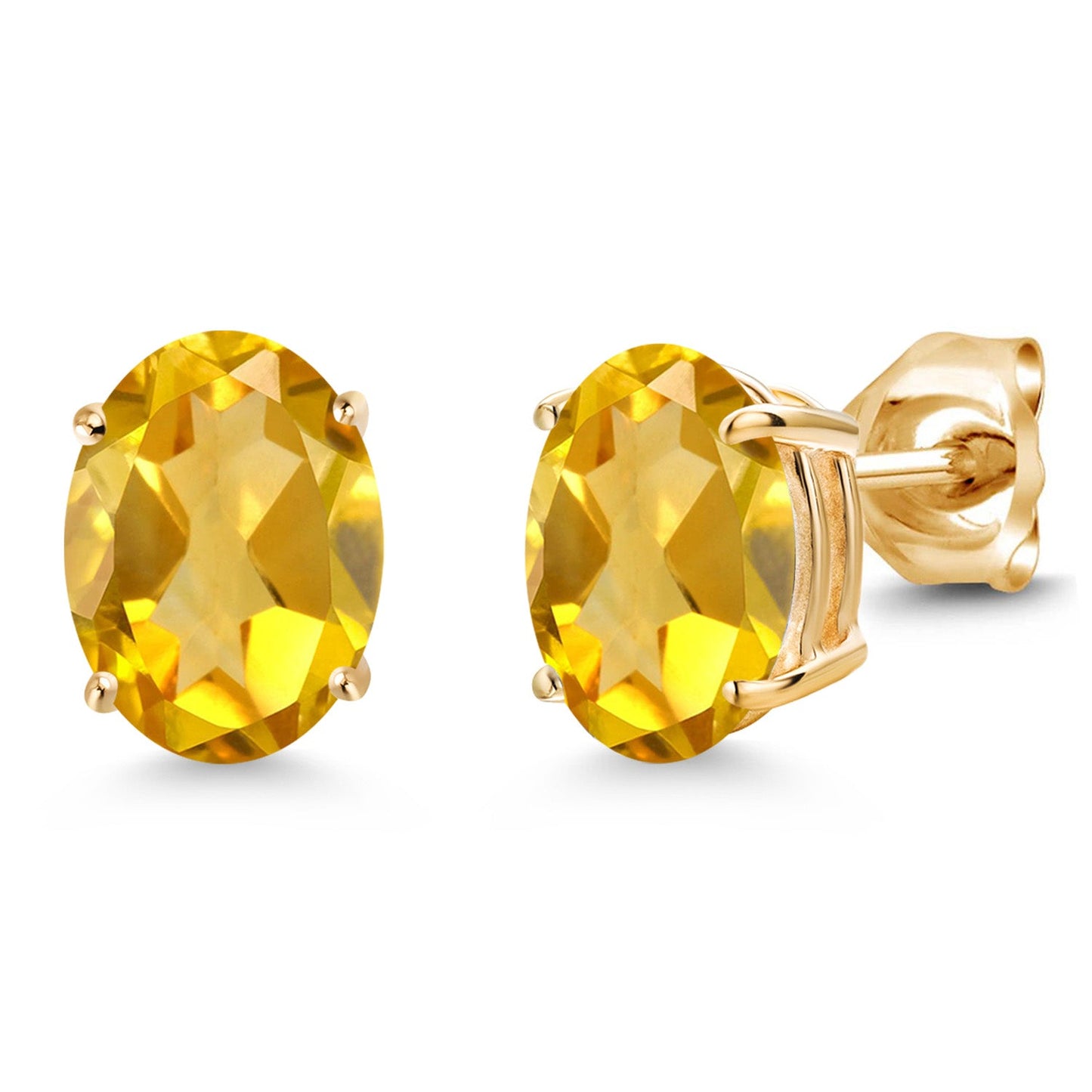 14K Yellow Gold 8X6MM Oval Gemstone Birthstone Stud Earrings | Double Notch | Gold Earrings For Women Men