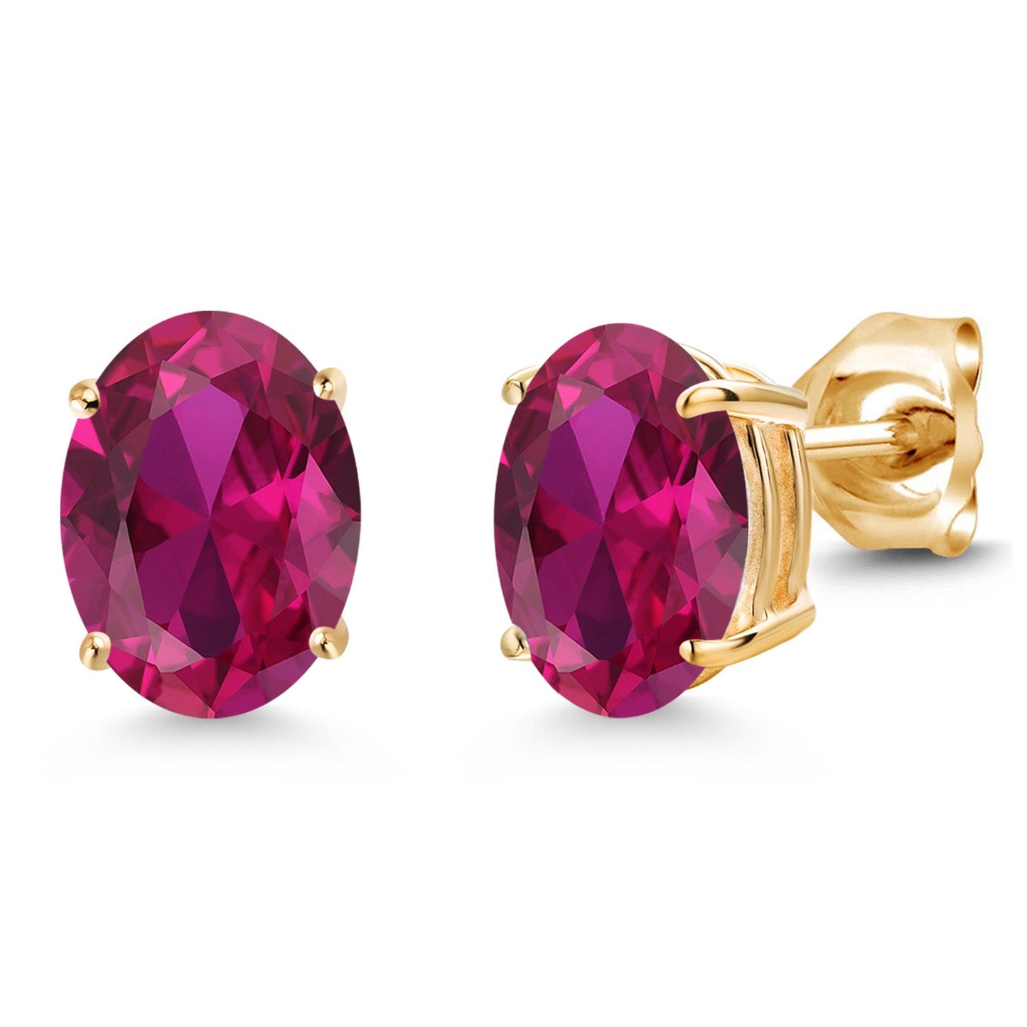 14K Yellow Gold 8X6MM Oval Gemstone Birthstone Stud Earrings | Double Notch | Gold Earrings For Women Men