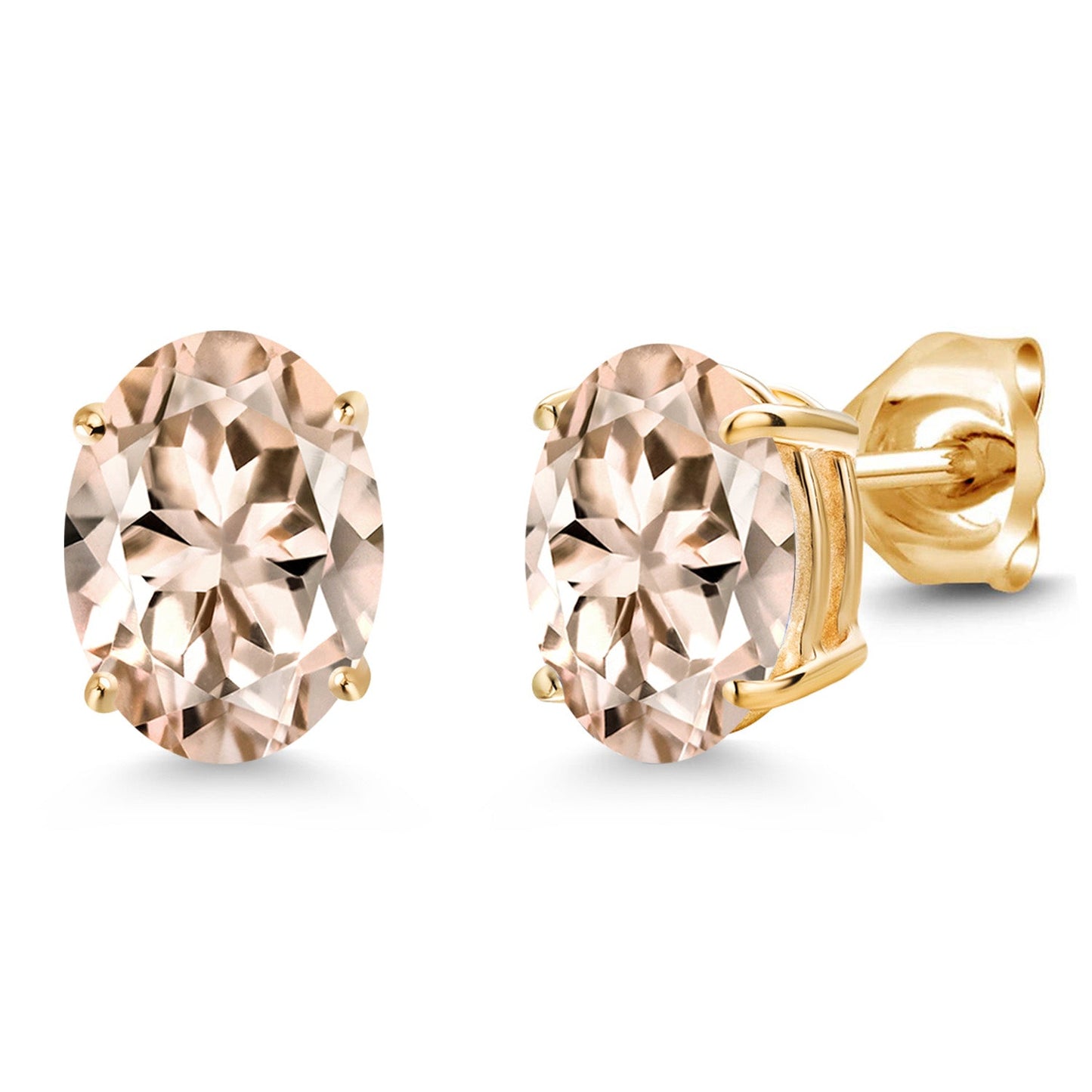 14K Yellow Gold 8X6MM Oval Gemstone Birthstone Stud Earrings | Double Notch | Gold Earrings For Women Men