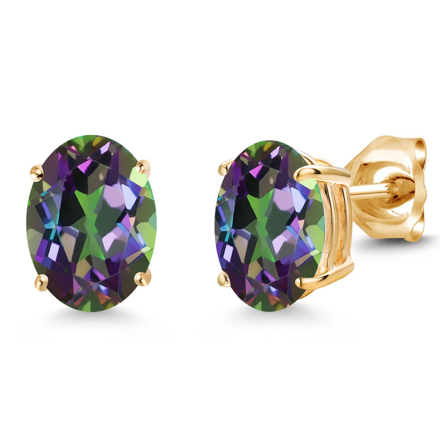 14K Yellow Gold 8X6MM Oval Gemstone Birthstone Stud Earrings | Double Notch | Gold Earrings For Women Men