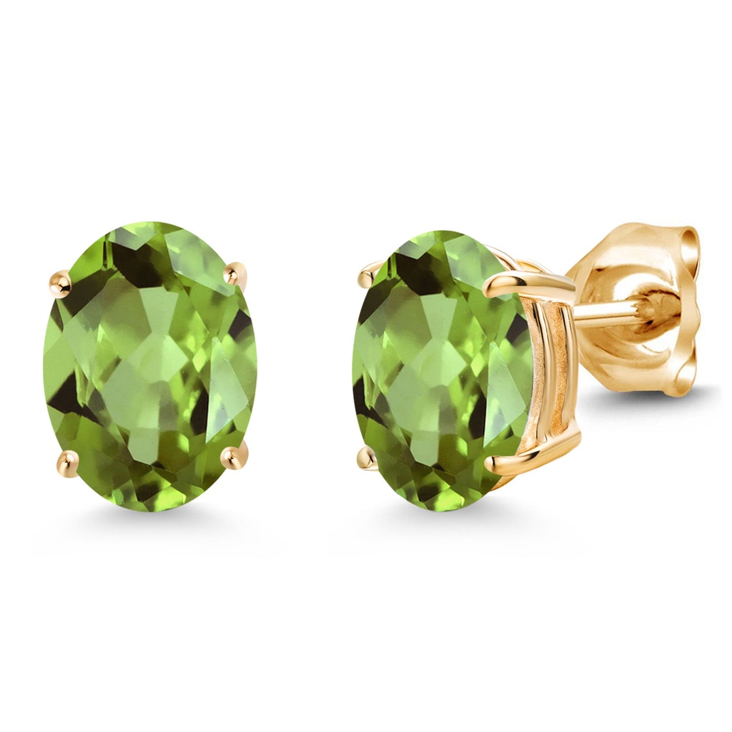 14K Yellow Gold 8X6MM Oval Gemstone Birthstone Stud Earrings | Double Notch | Gold Earrings For Women Men