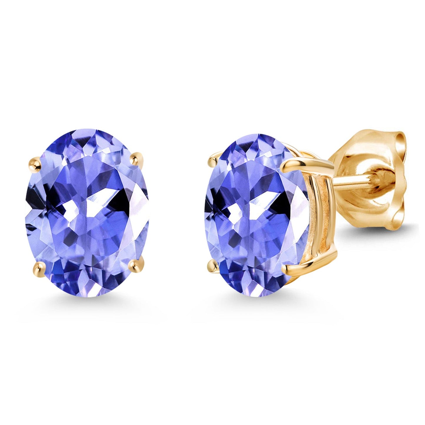 14K Yellow Gold 8X6MM Oval Gemstone Birthstone Stud Earrings | Double Notch | Gold Earrings For Women Men