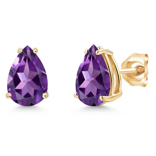 14K Yellow Gold Pear Shape 9X6MM Gemstone Birthstone Stud Earrings | Double Notch | Gold Earrings For Women Men