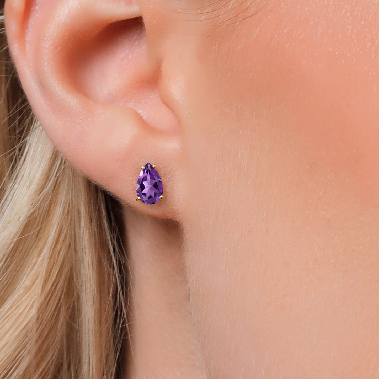 14K Yellow Gold Pear Shape 9X6MM Gemstone Birthstone Stud Earrings | Double Notch | Gold Earrings For Women Men