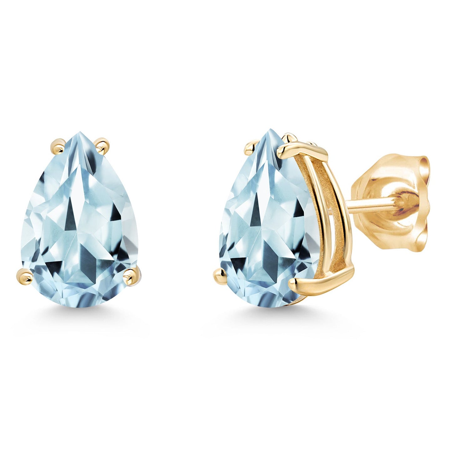 14K Yellow Gold Pear Shape 9X6MM Gemstone Birthstone Stud Earrings | Double Notch | Gold Earrings For Women Men