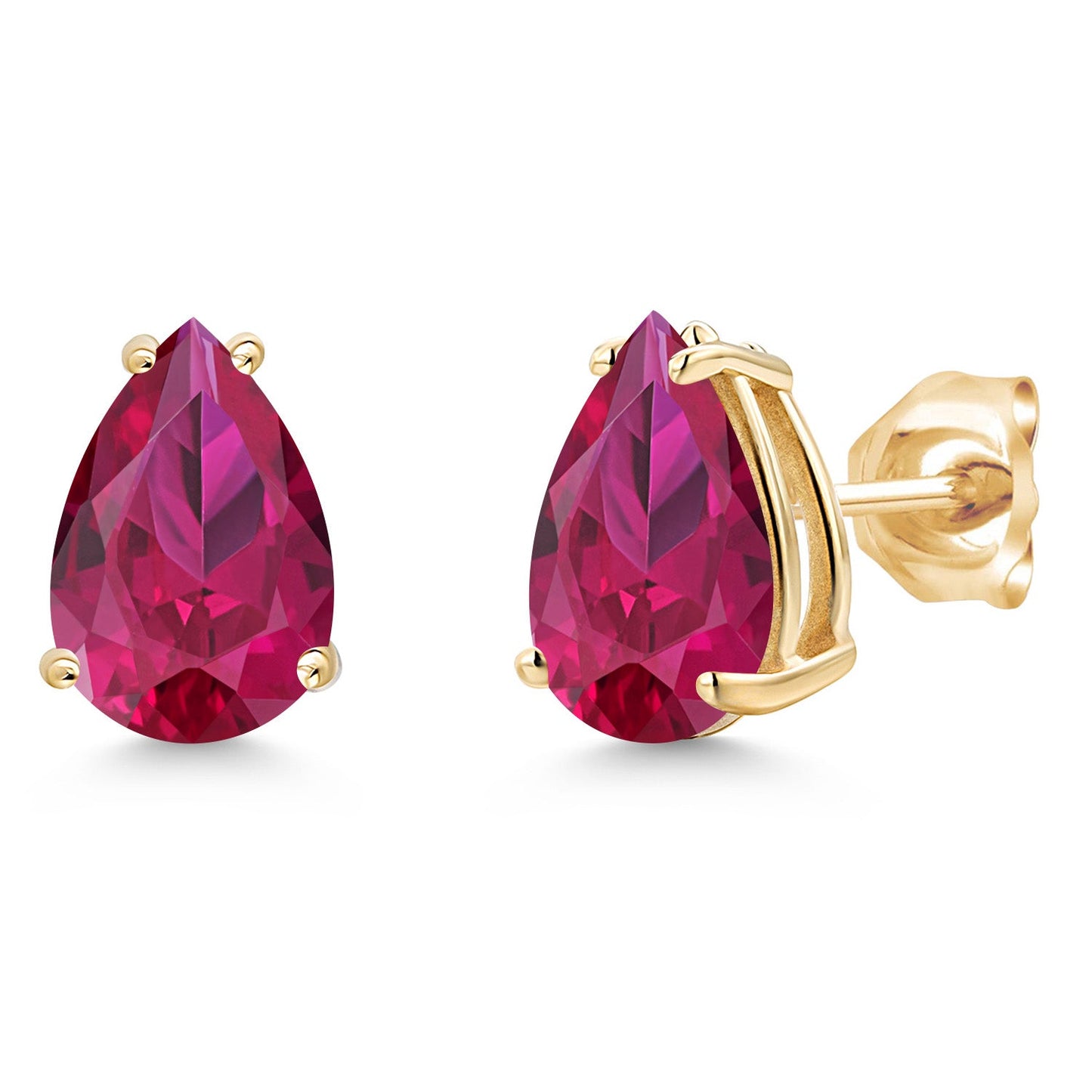 14K Yellow Gold Pear Shape 9X6MM Gemstone Birthstone Stud Earrings | Double Notch | Gold Earrings For Women Men
