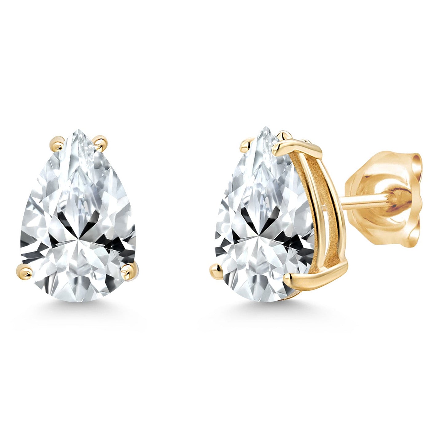 14K Yellow Gold Pear Shape 9X6MM Gemstone Birthstone Stud Earrings | Double Notch | Gold Earrings For Women Men