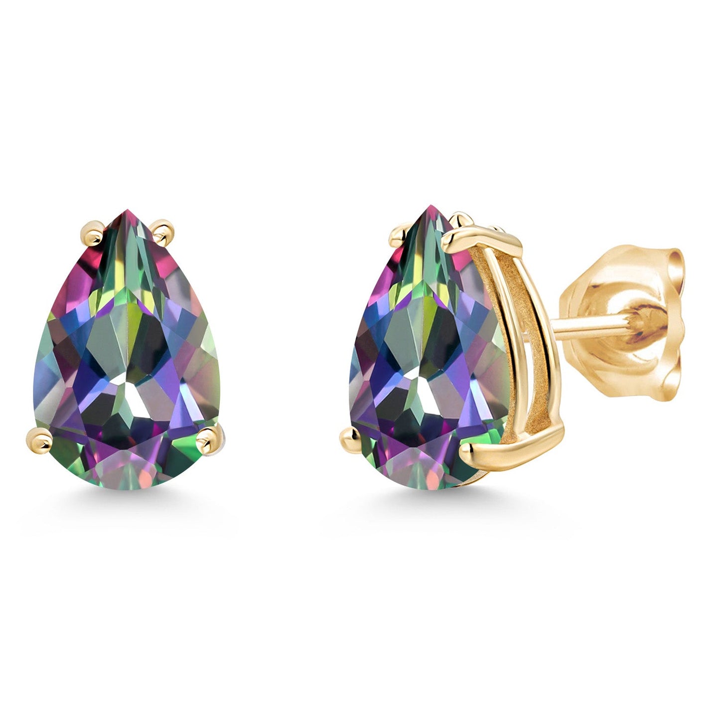 14K Yellow Gold Pear Shape 9X6MM Gemstone Birthstone Stud Earrings | Double Notch | Gold Earrings For Women Men