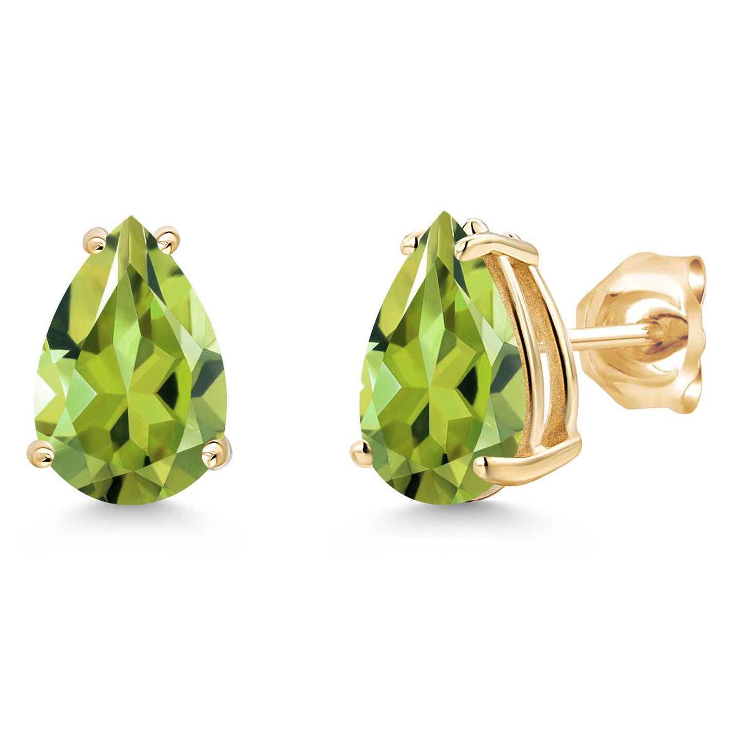 14K Yellow Gold Pear Shape 9X6MM Gemstone Birthstone Stud Earrings | Double Notch | Gold Earrings For Women Men