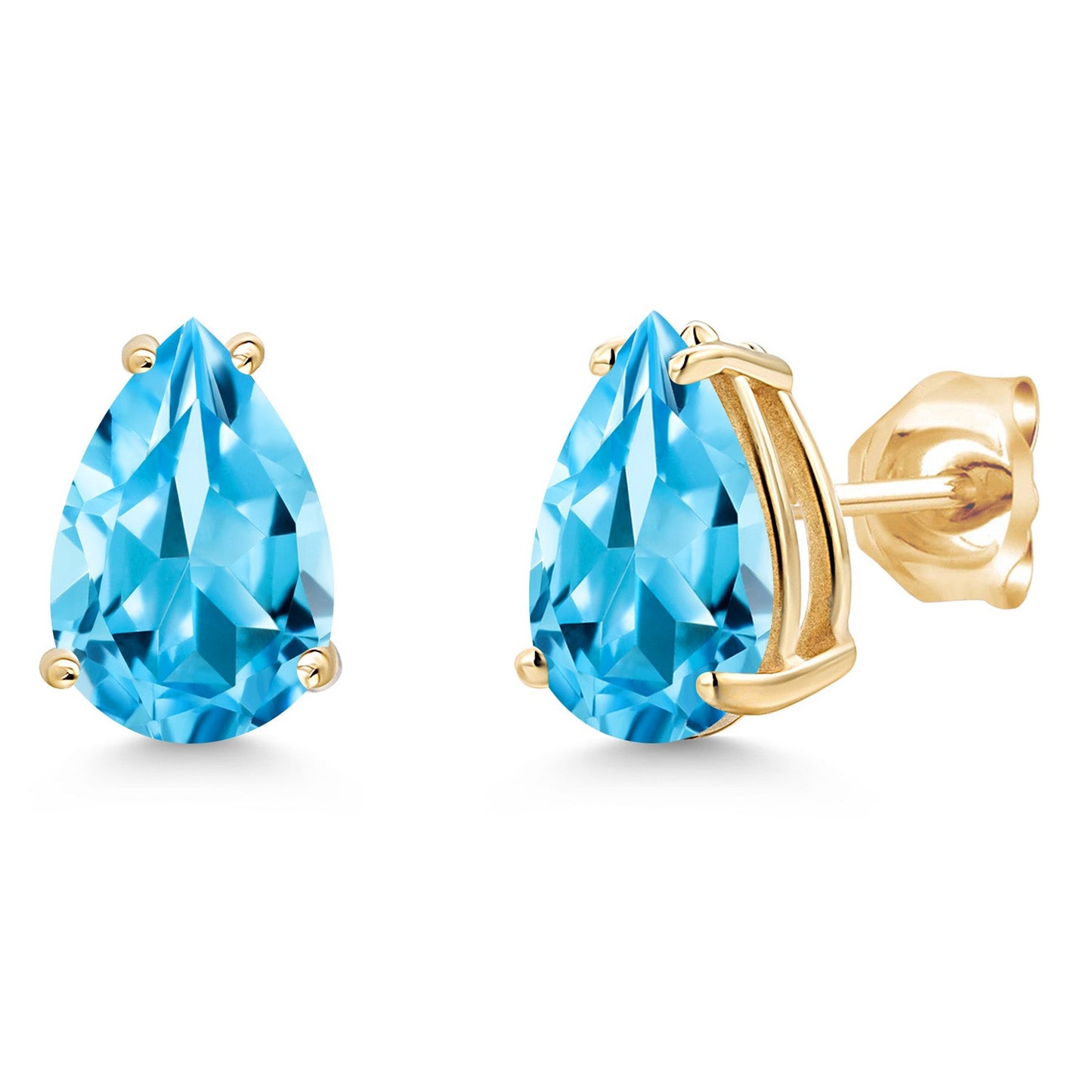 14K Yellow Gold Pear Shape 9X6MM Gemstone Birthstone Stud Earrings | Double Notch | Gold Earrings For Women Men