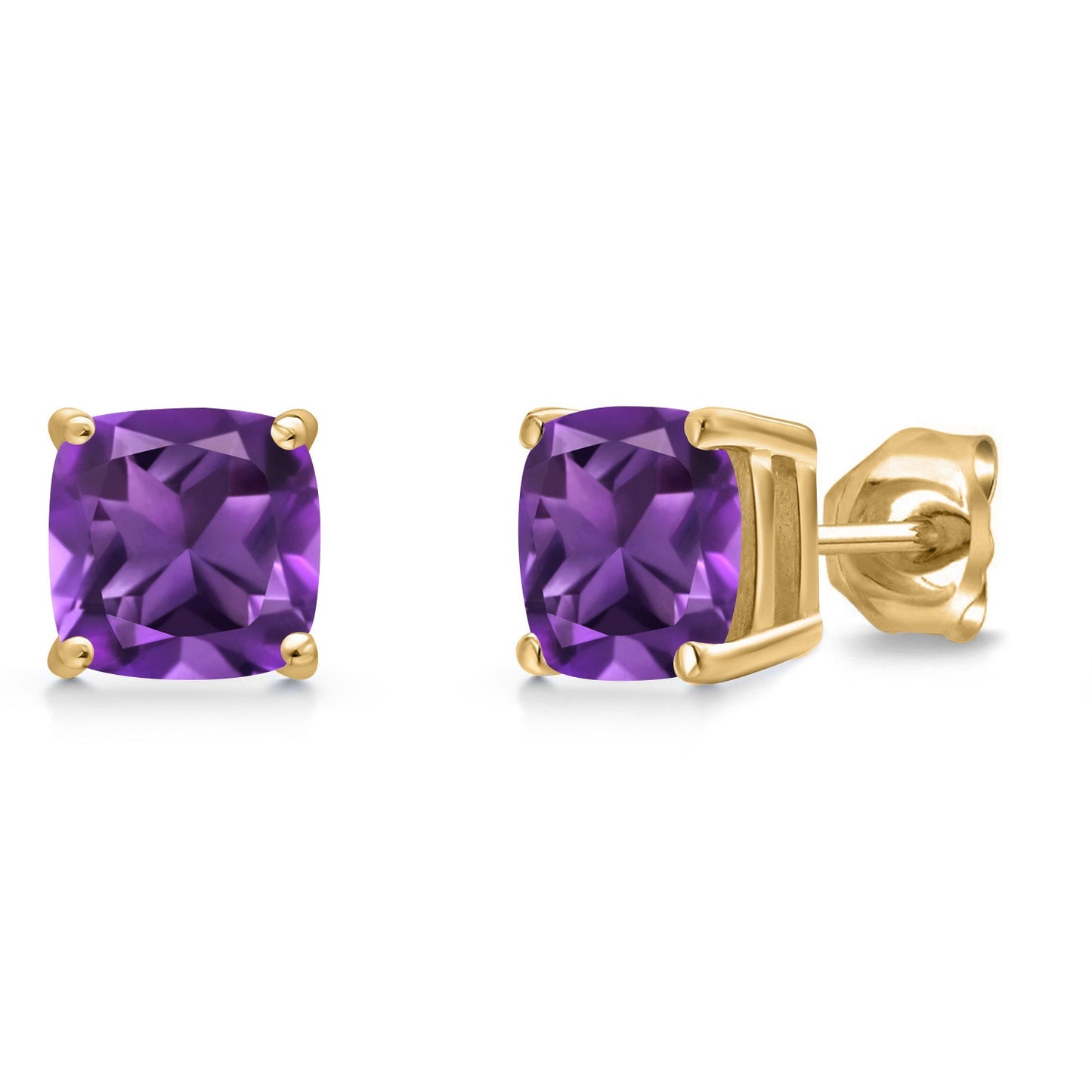 14K Yellow Gold 6MM Cushion Gemstone Birthstone Stud Earrings | Yellow Gold Earrings For Women Men
