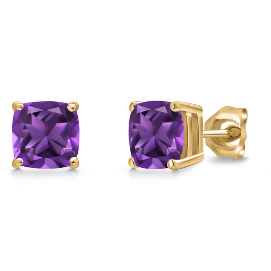 14K Yellow Gold 6MM Cushion Gemstone Birthstone Stud Earrings | Yellow Gold Earrings For Women Men