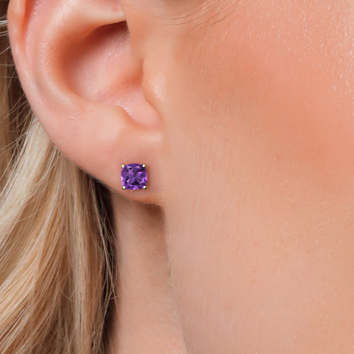 14K Yellow Gold 6MM Cushion Gemstone Birthstone Stud Earrings | Yellow Gold Earrings For Women Men