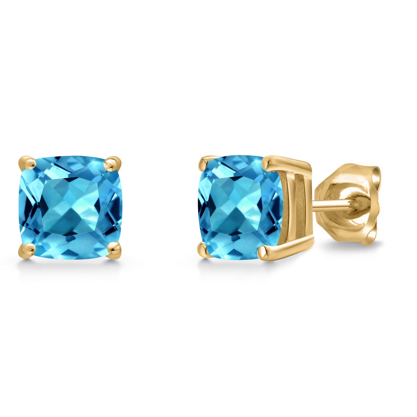 14K Yellow Gold 6MM Cushion Gemstone Birthstone Stud Earrings | Yellow Gold Earrings For Women Men