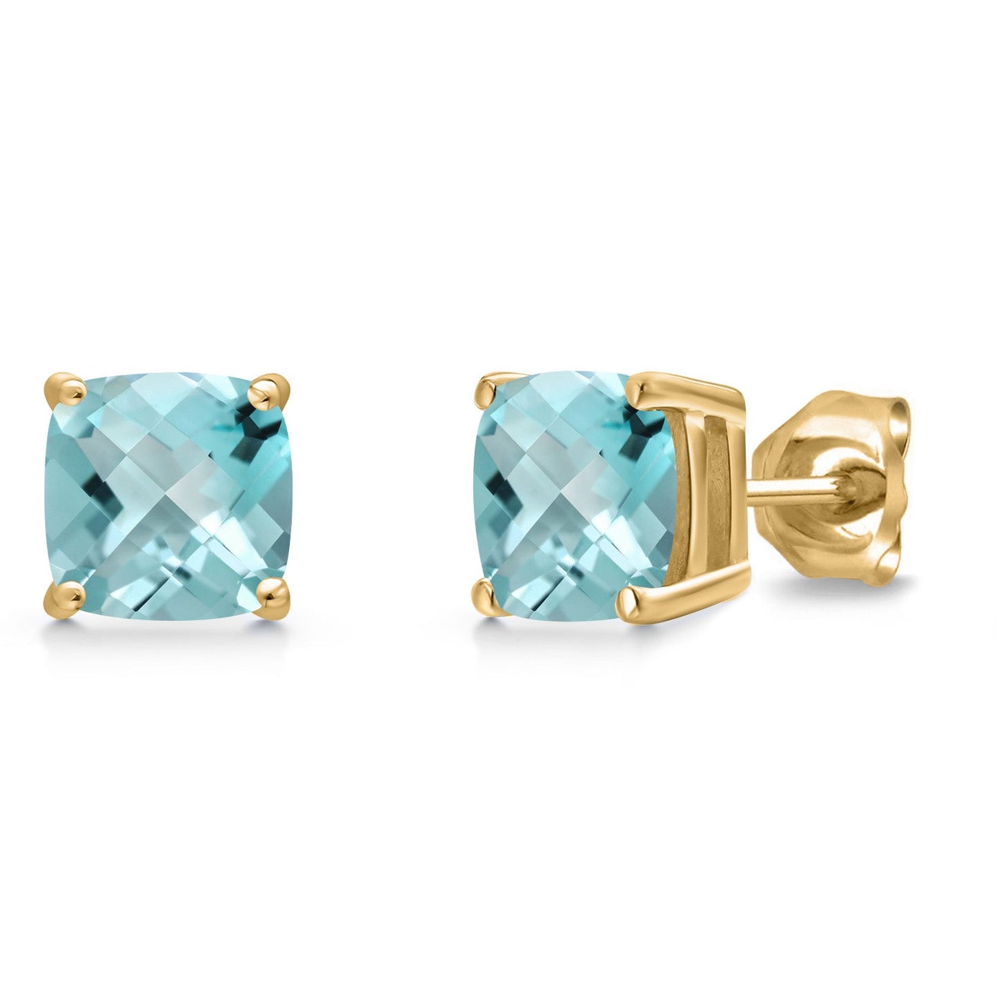 14K Yellow Gold 6MM Cushion Gemstone Birthstone Stud Earrings | Yellow Gold Earrings For Women Men