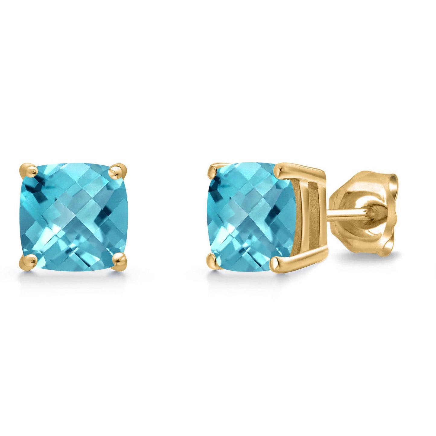 14K Yellow Gold 6MM Cushion Gemstone Birthstone Stud Earrings | Yellow Gold Earrings For Women Men
