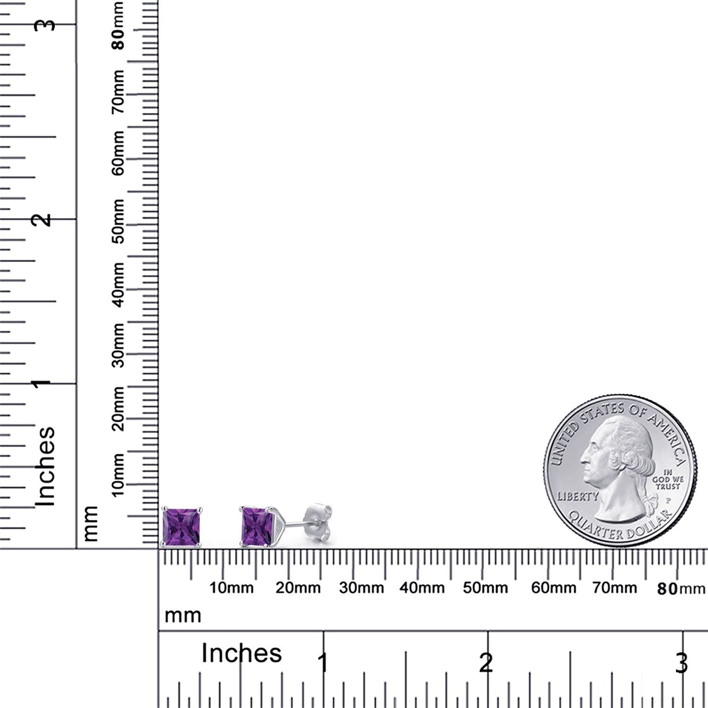 14K White Gold 5MM Princess Gemstone Birthstone Stud Earrings | Double Notch | Gold Earrings For Women Men