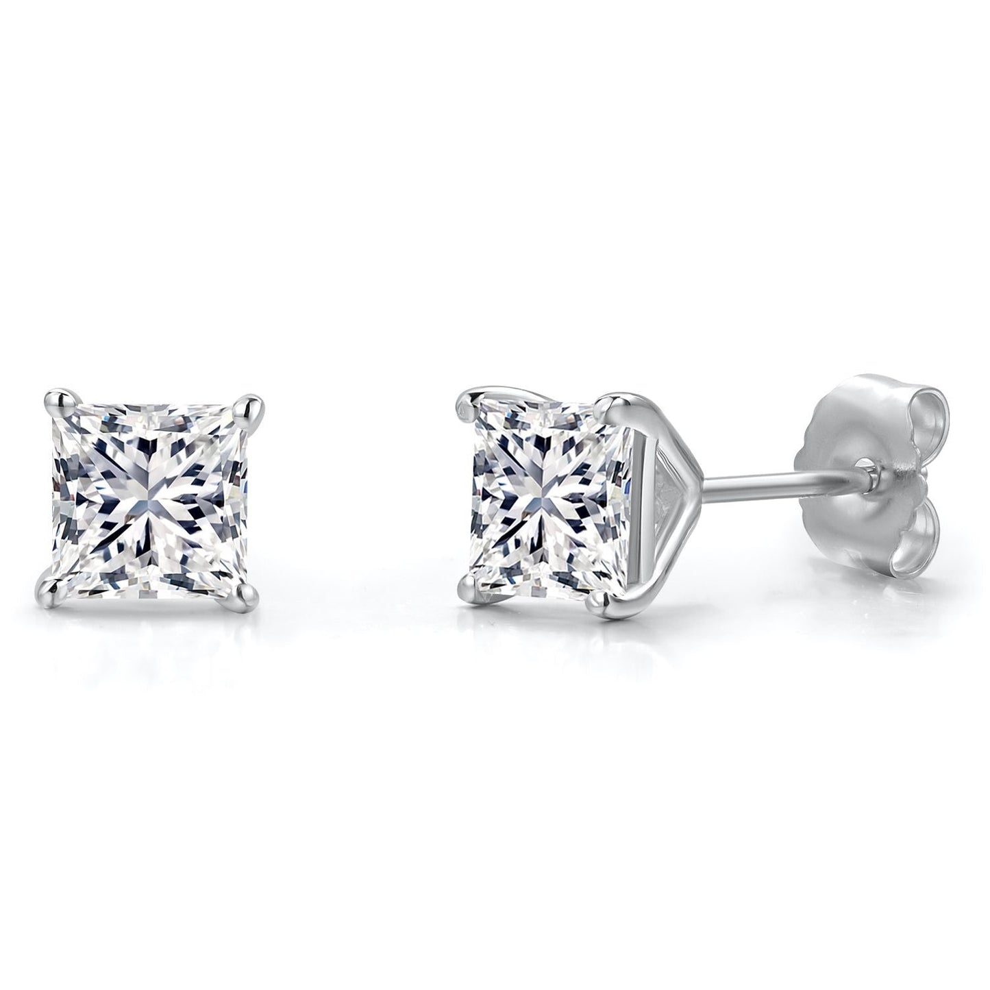 1.44 Cttw Princess Cut Lab Grown Diamond 14K White Gold Stud Earrings | DEF Color | VVS-VS Clarity | Gold Earrings For Women Men
