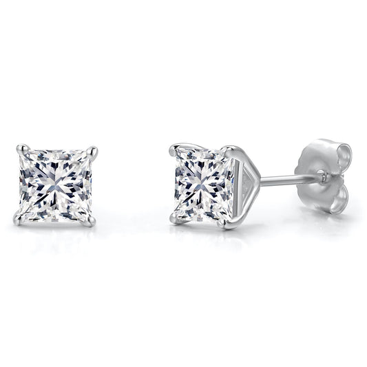 1.44 Cttw Princess Cut Lab Grown Diamond 14K White Gold Stud Earrings | DEF Color | VVS-VS Clarity | Gold Earrings For Women Men