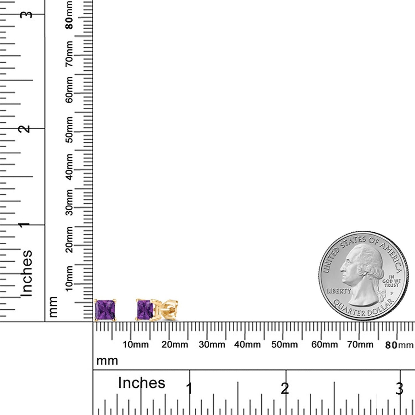 14K Yellow Gold Princess 5MM Gemstone Birthstone Stud Earrings | Double Notch | Gold Earrings For Women Men