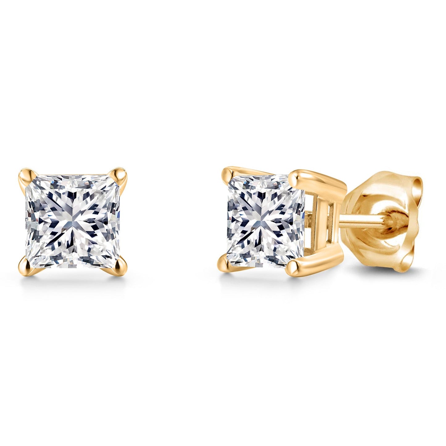 14K Yellow Gold Princess 5MM Gemstone Birthstone Stud Earrings | Double Notch | Gold Earrings For Women Men