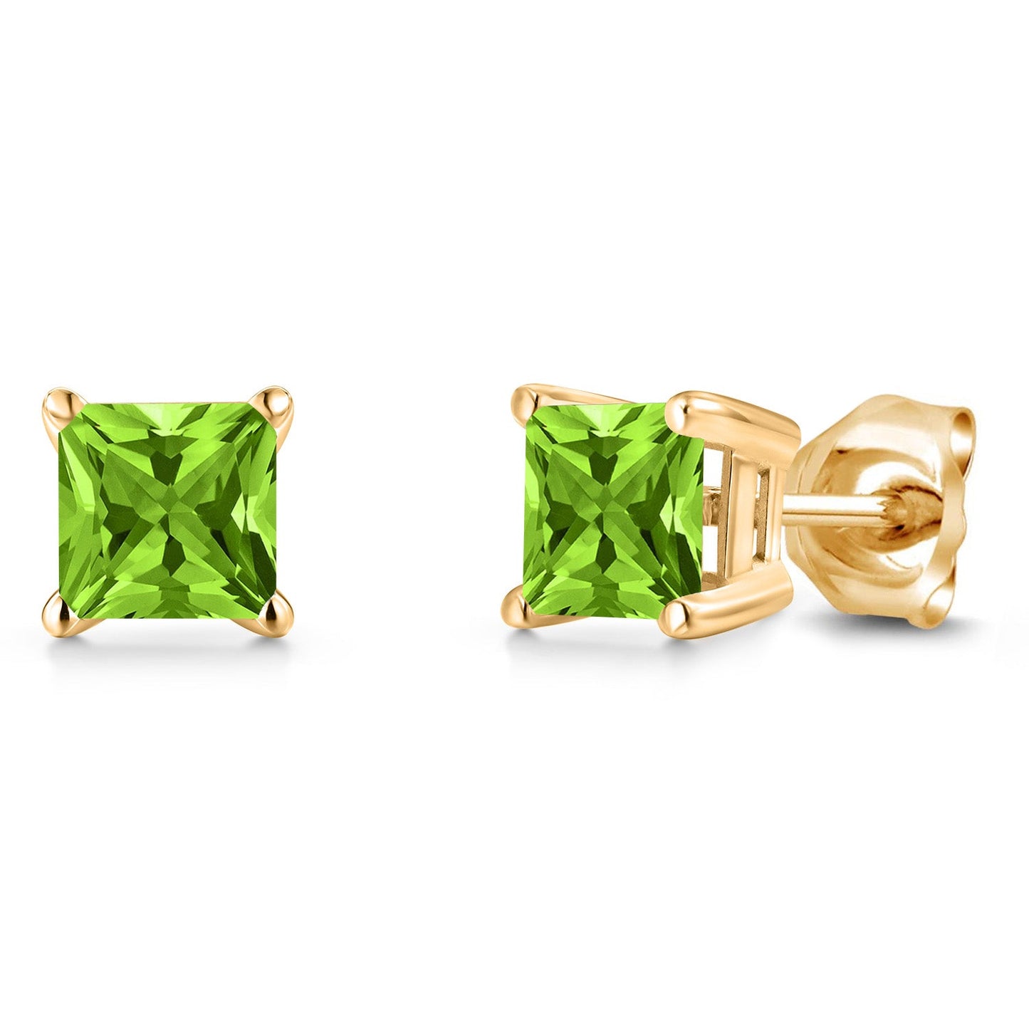14K Yellow Gold Princess 5MM Gemstone Birthstone Stud Earrings | Double Notch | Gold Earrings For Women Men