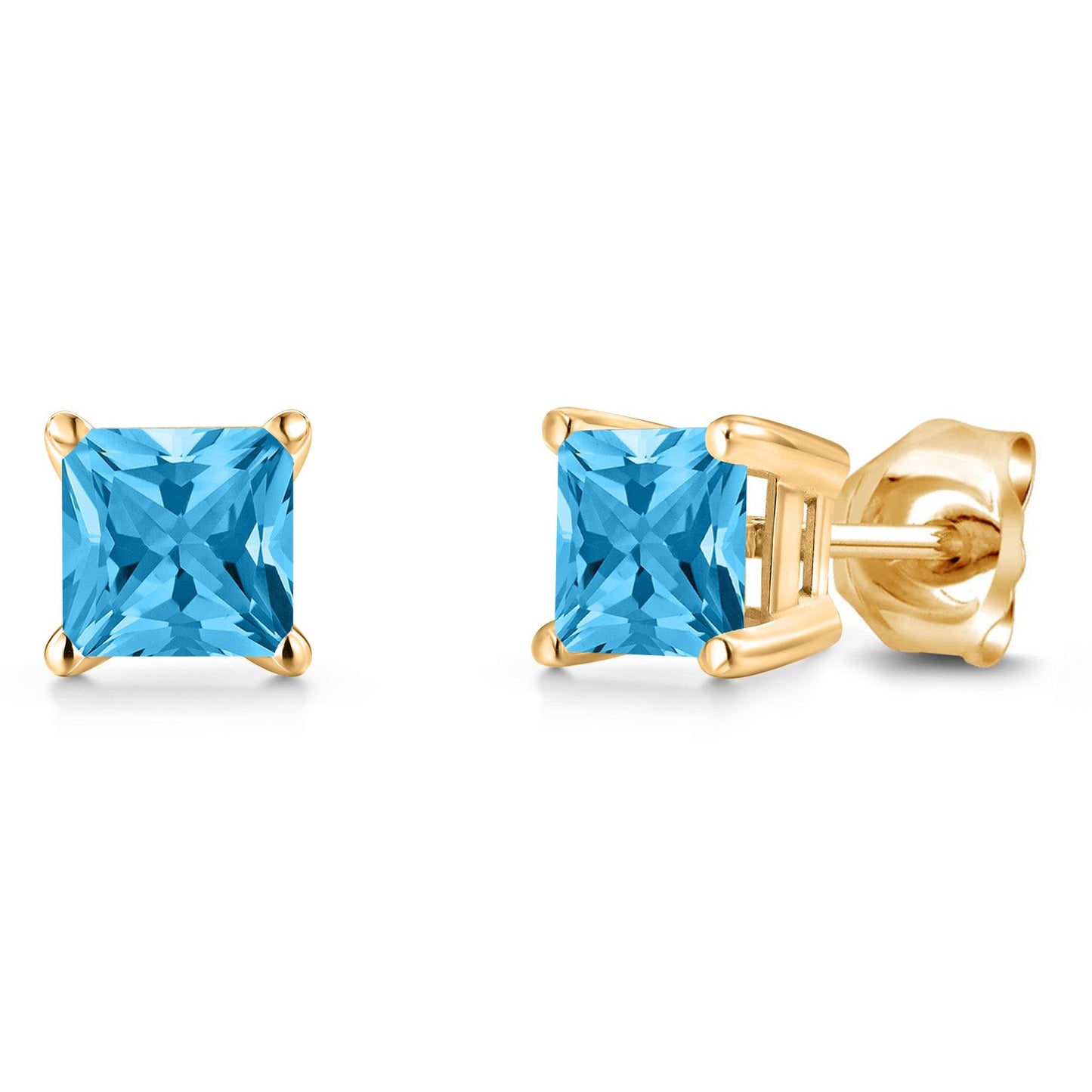 14K Yellow Gold Princess 5MM Gemstone Birthstone Stud Earrings | Double Notch | Gold Earrings For Women Men