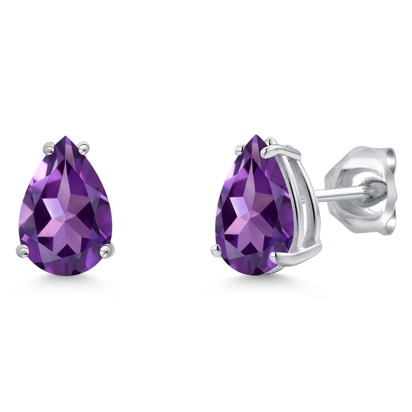 14K White Gold 9X6MM Pear Shape Gemstone Birthstone Double Notch Teardrop Stud Earrings For Women and Men