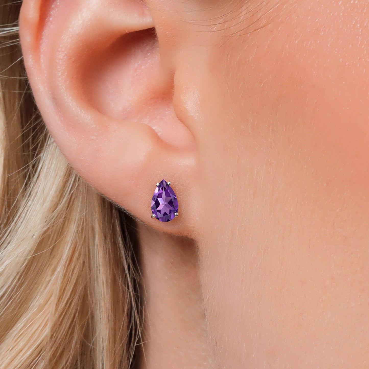 14K White Gold 9X6MM Pear Shape Gemstone Birthstone Double Notch Teardrop Stud Earrings For Women and Men