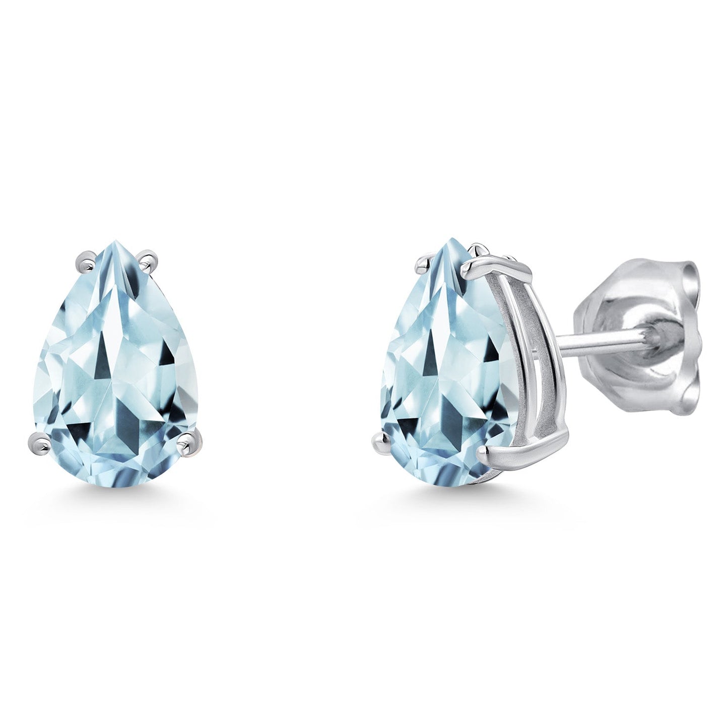 14K White Gold 9X6MM Pear Shape Gemstone Birthstone Double Notch Teardrop Stud Earrings For Women and Men