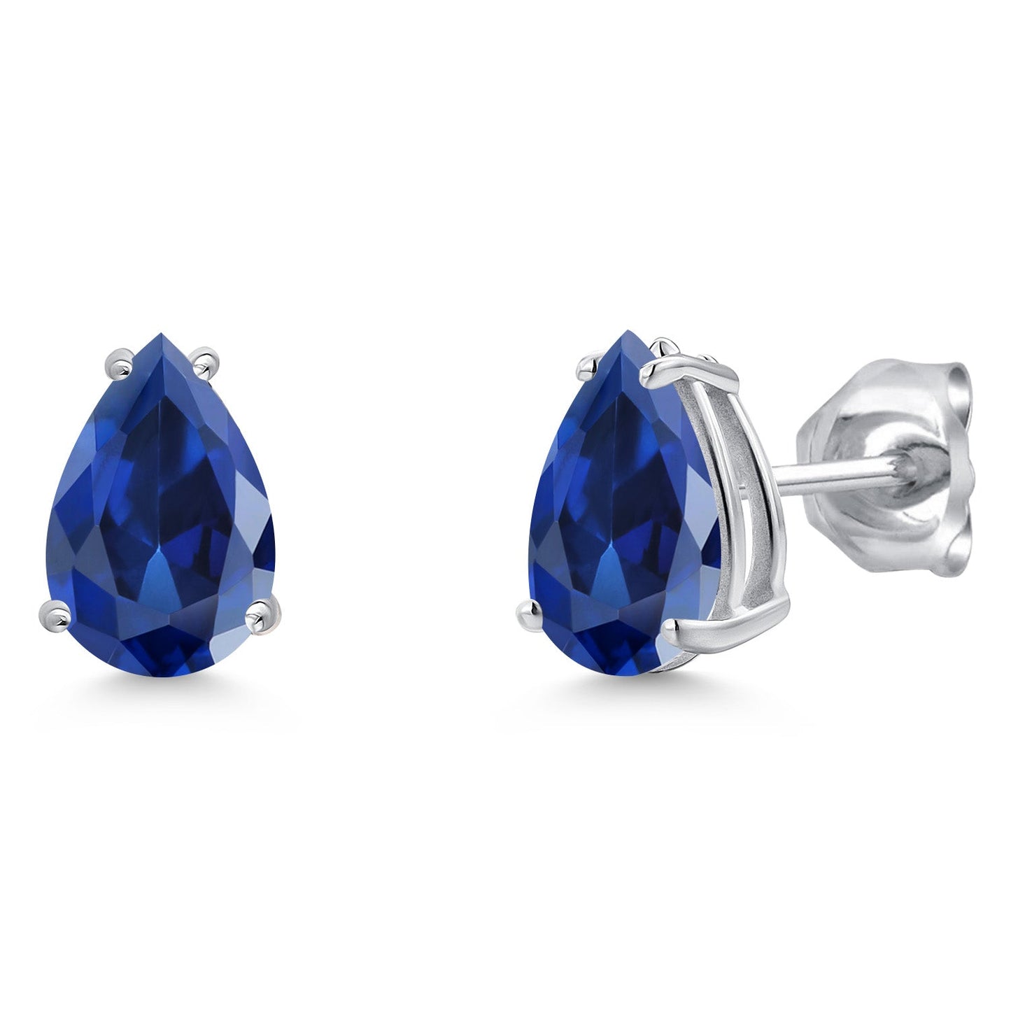 14K White Gold 9X6MM Pear Shape Gemstone Birthstone Double Notch Teardrop Stud Earrings For Women and Men