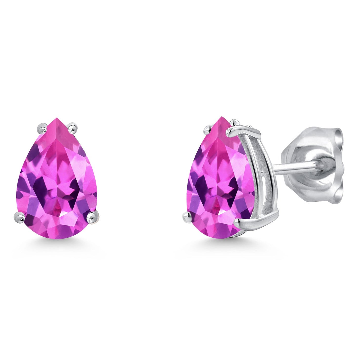 14K White Gold 9X6MM Pear Shape Gemstone Birthstone Double Notch Teardrop Stud Earrings For Women and Men