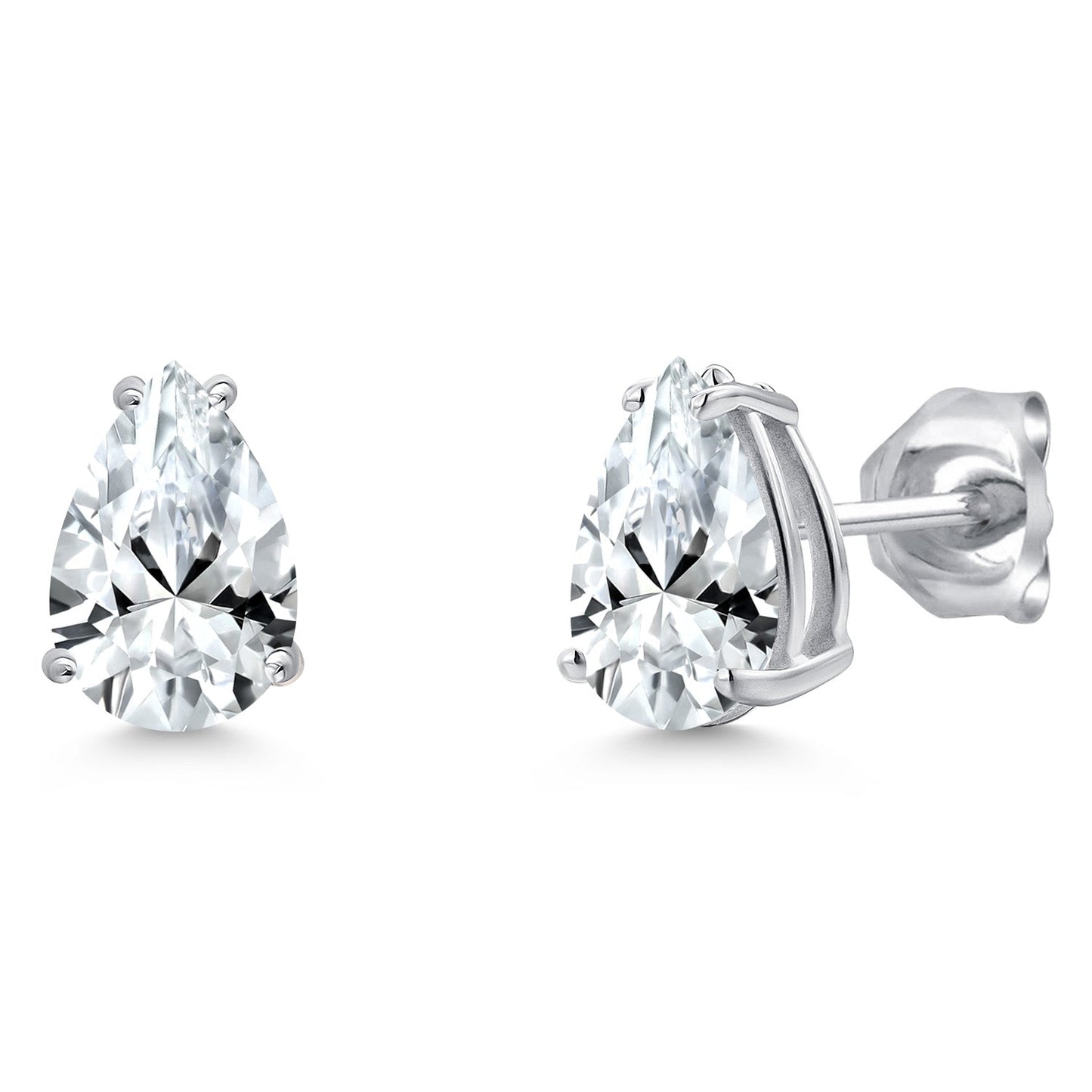 14K White Gold 9X6MM Pear Shape Gemstone Birthstone Double Notch Teardrop Stud Earrings For Women and Men