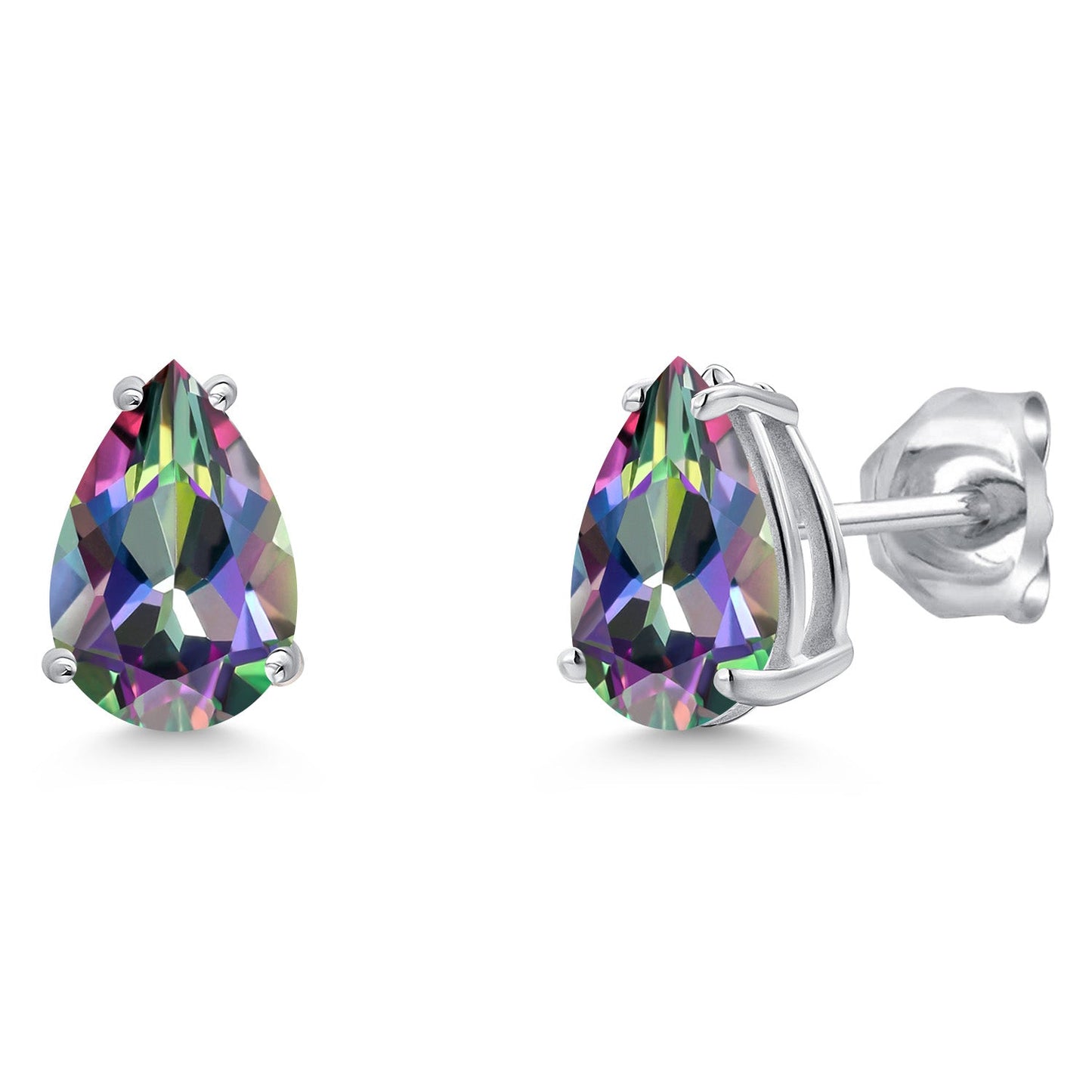 14K White Gold 9X6MM Pear Shape Gemstone Birthstone Double Notch Teardrop Stud Earrings For Women and Men