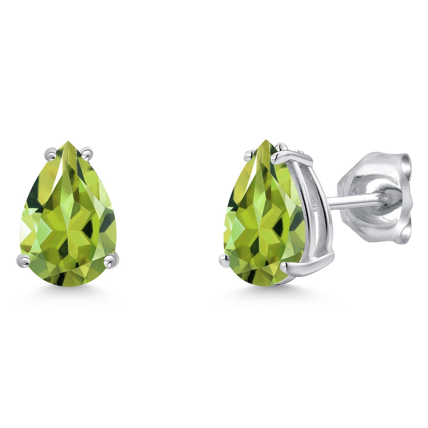 14K White Gold 9X6MM Pear Shape Gemstone Birthstone Double Notch Teardrop Stud Earrings For Women and Men