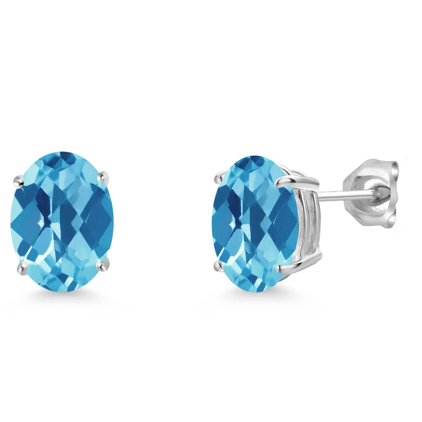 14K White Gold 9X7MM Oval Gemstone Birthstone Stud Earrings | Gold Earrings For Women and Men