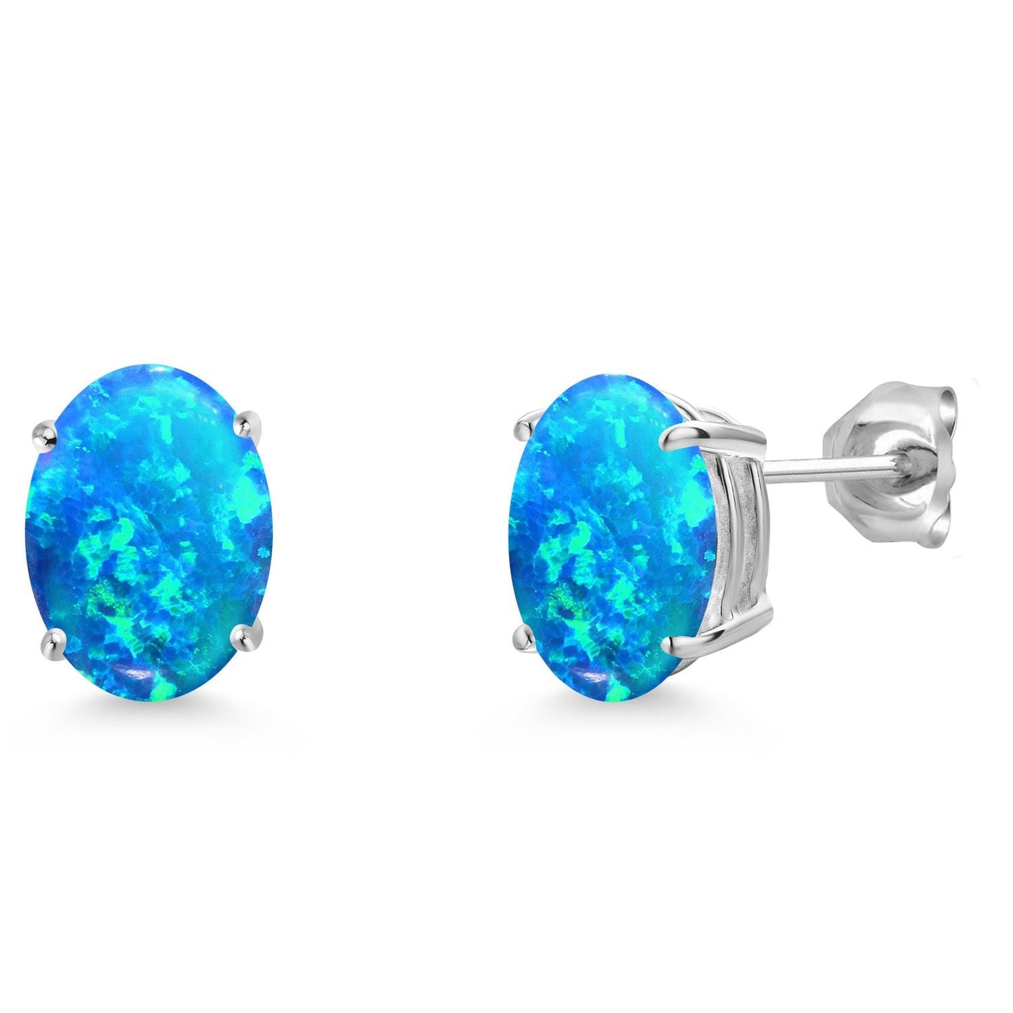 14K White Gold 9X7MM Oval Gemstone Birthstone Stud Earrings | Gold Earrings For Women and Men