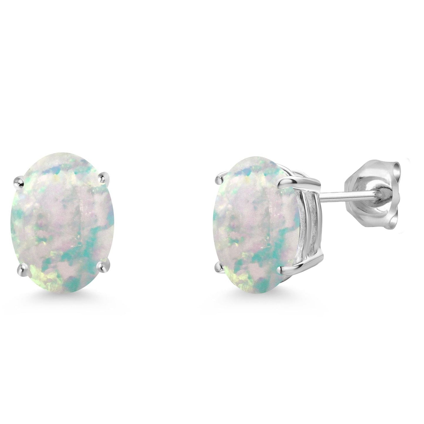 14K White Gold 9X7MM Oval Gemstone Birthstone Stud Earrings | Gold Earrings For Women and Men