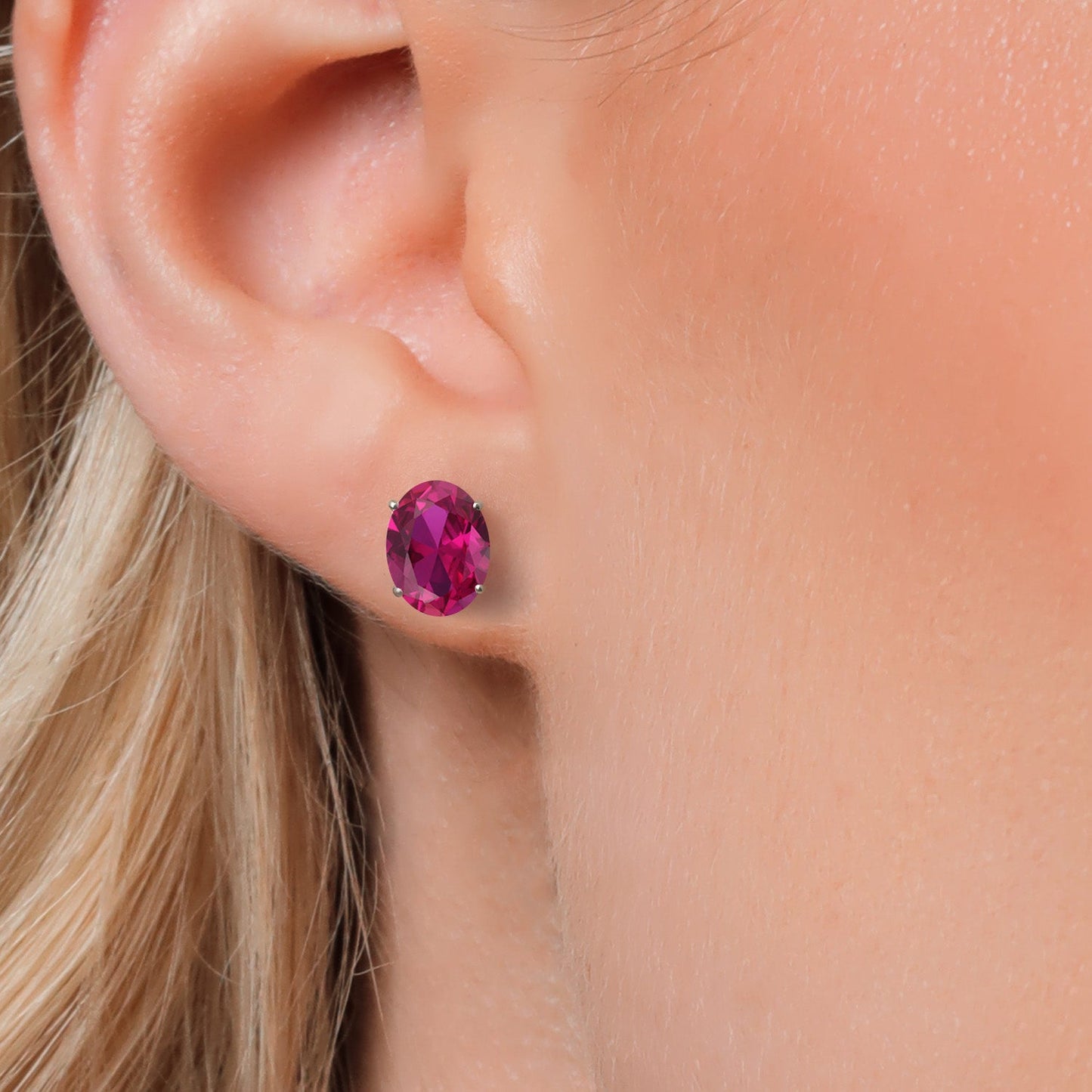 14K White Gold 9X7MM Oval Gemstone Birthstone Stud Earrings | Gold Earrings For Women and Men