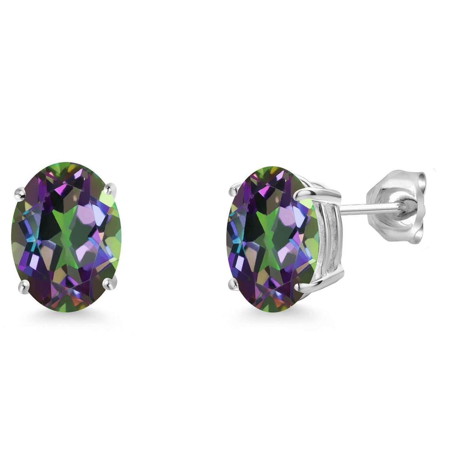 14K White Gold 9X7MM Oval Gemstone Birthstone Stud Earrings | Gold Earrings For Women and Men