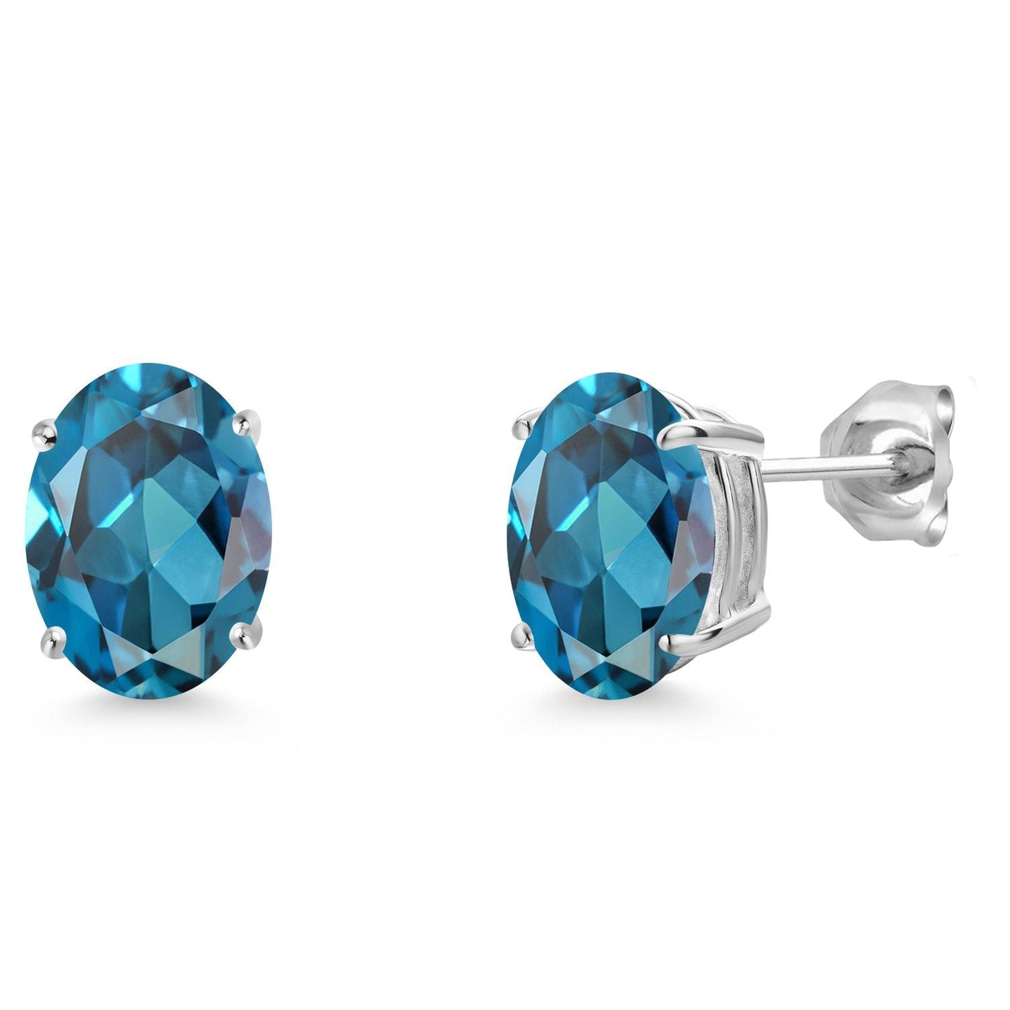 14K White Gold 9X7MM Oval Gemstone Birthstone Stud Earrings | Gold Earrings For Women and Men