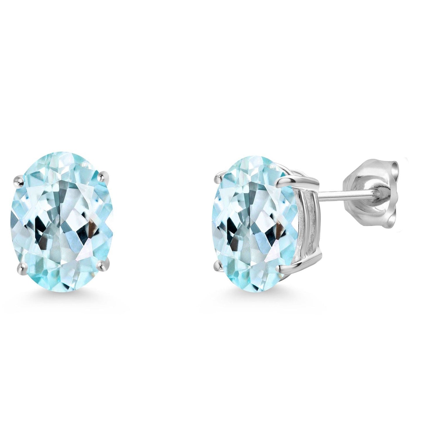 14K White Gold 9X7MM Oval Gemstone Birthstone Stud Earrings | Gold Earrings For Women and Men