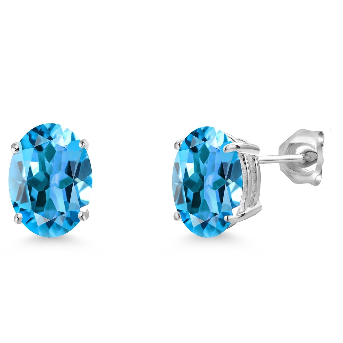 14K White Gold 9X7MM Oval Gemstone Birthstone Stud Earrings | Gold Earrings For Women and Men