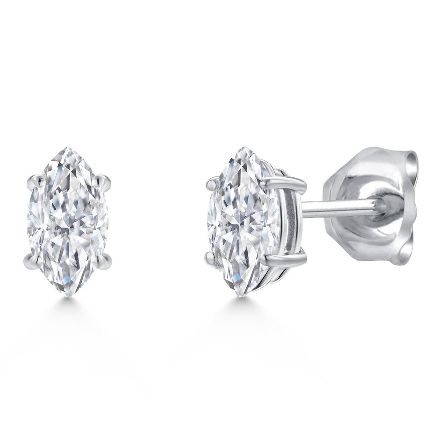 14K White Gold Marquise 6X3MM Gemstone Birthstone Gold Earrings For Women Men