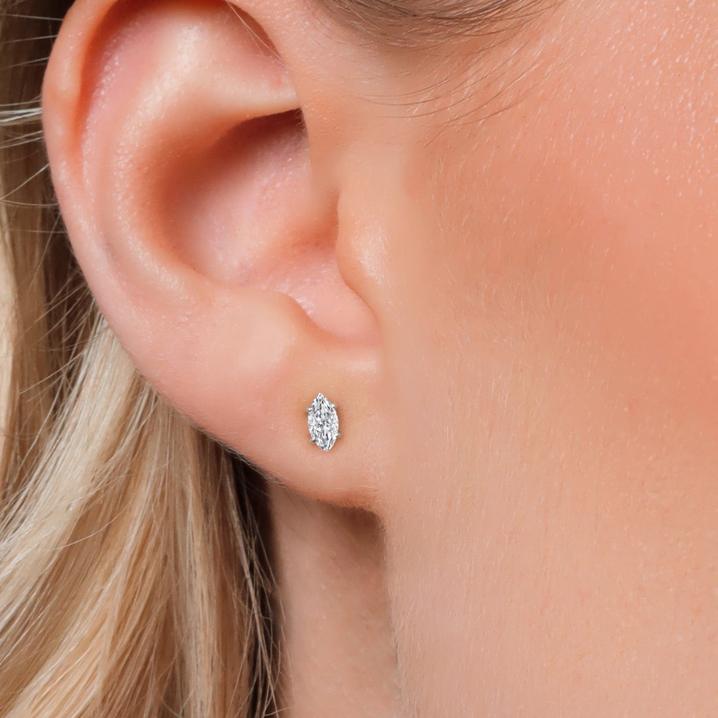 14K White Gold Marquise 6X3MM Gemstone Birthstone Gold Earrings For Women Men