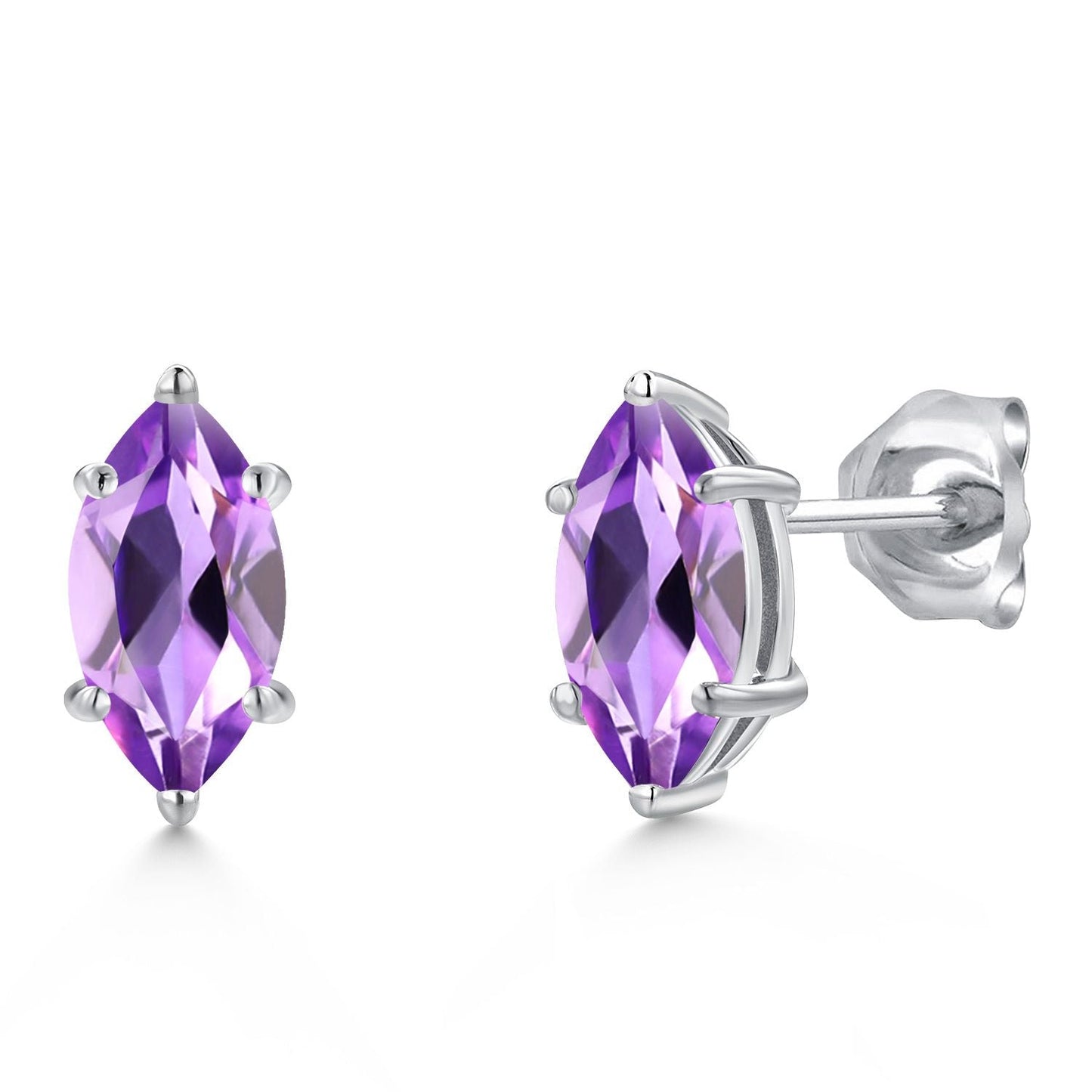 14K White Gold 8X4MM Marquise Cut Gemstone Birthstone Double Notch Stud Earrings | Gold Earrings For Women Men