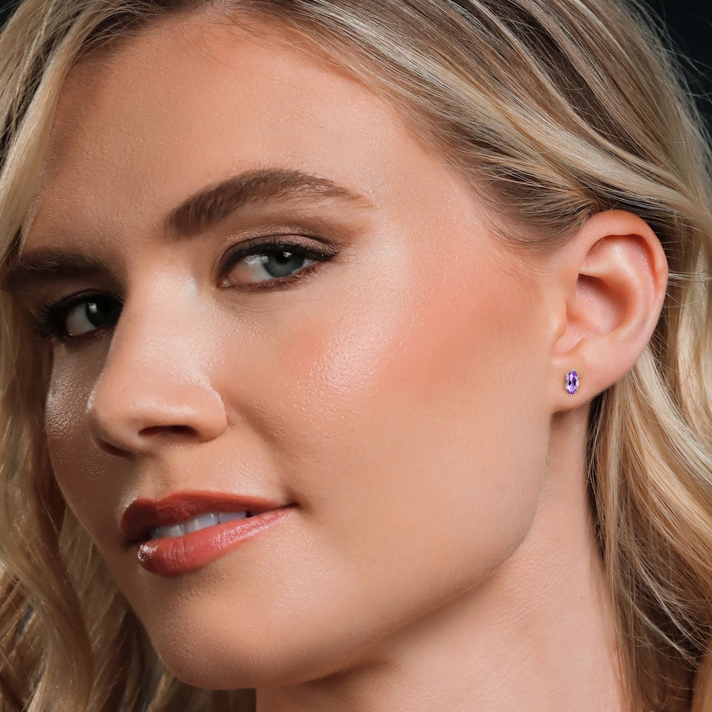 14K White Gold 8X4MM Marquise Cut Gemstone Birthstone Double Notch Stud Earrings | Gold Earrings For Women Men