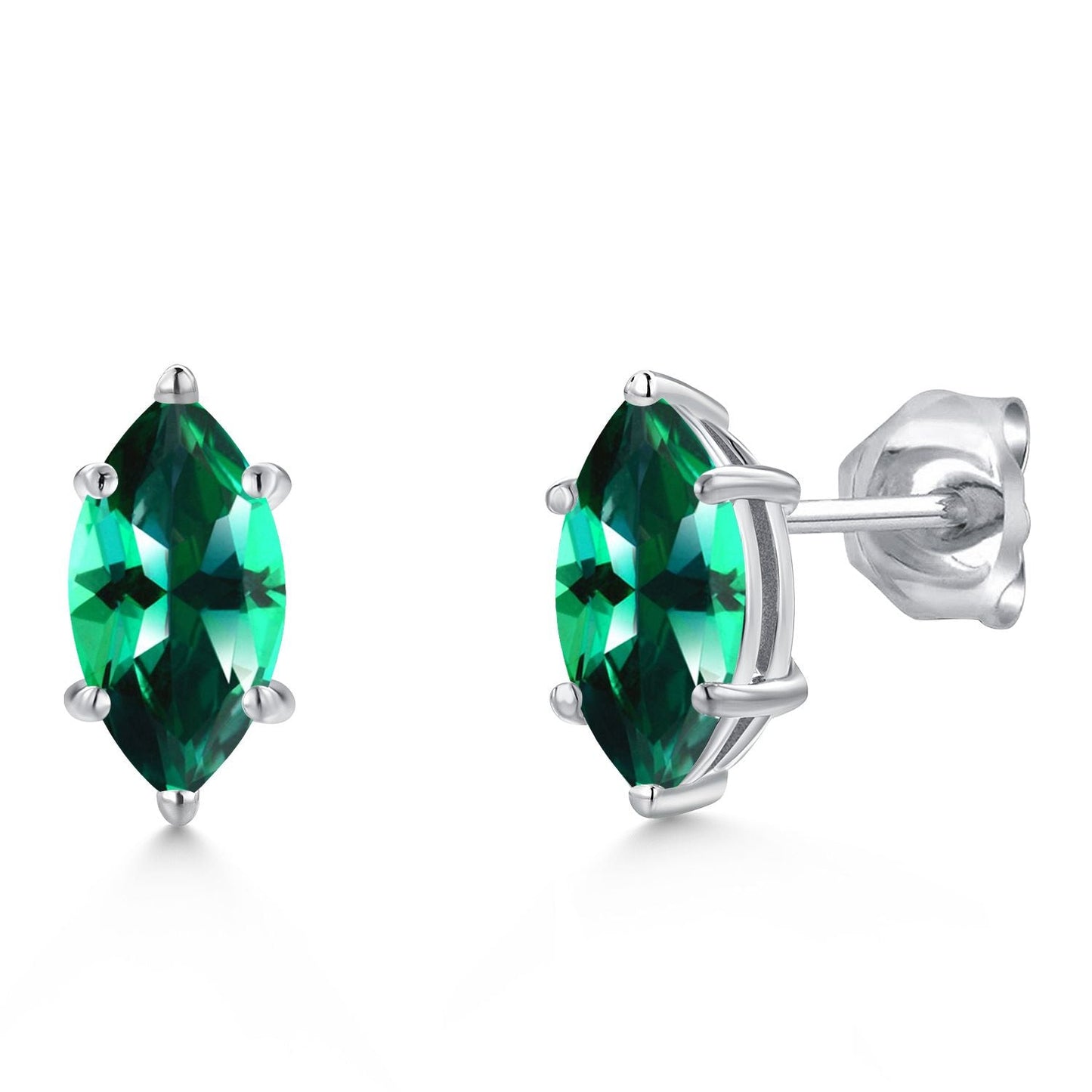 14K White Gold 8X4MM Marquise Cut Gemstone Birthstone Double Notch Stud Earrings | Gold Earrings For Women Men