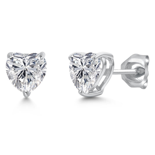 2.00 Cttw 14K White Gold IGI Certified Lab Grown Diamond Stud Earrings For Women Men | E-F Color VS1-VS2 Clarity | Heart Shape 6.5MM