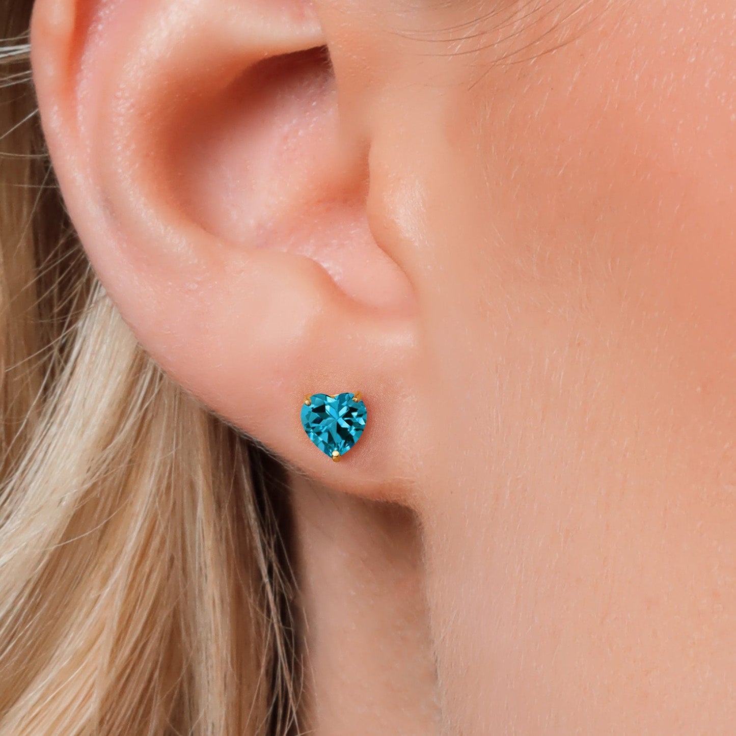 14K Yellow Gold 6MM Heart Shape Gemstone Birthstone Stud Earrings | Gold Earring For Women Men